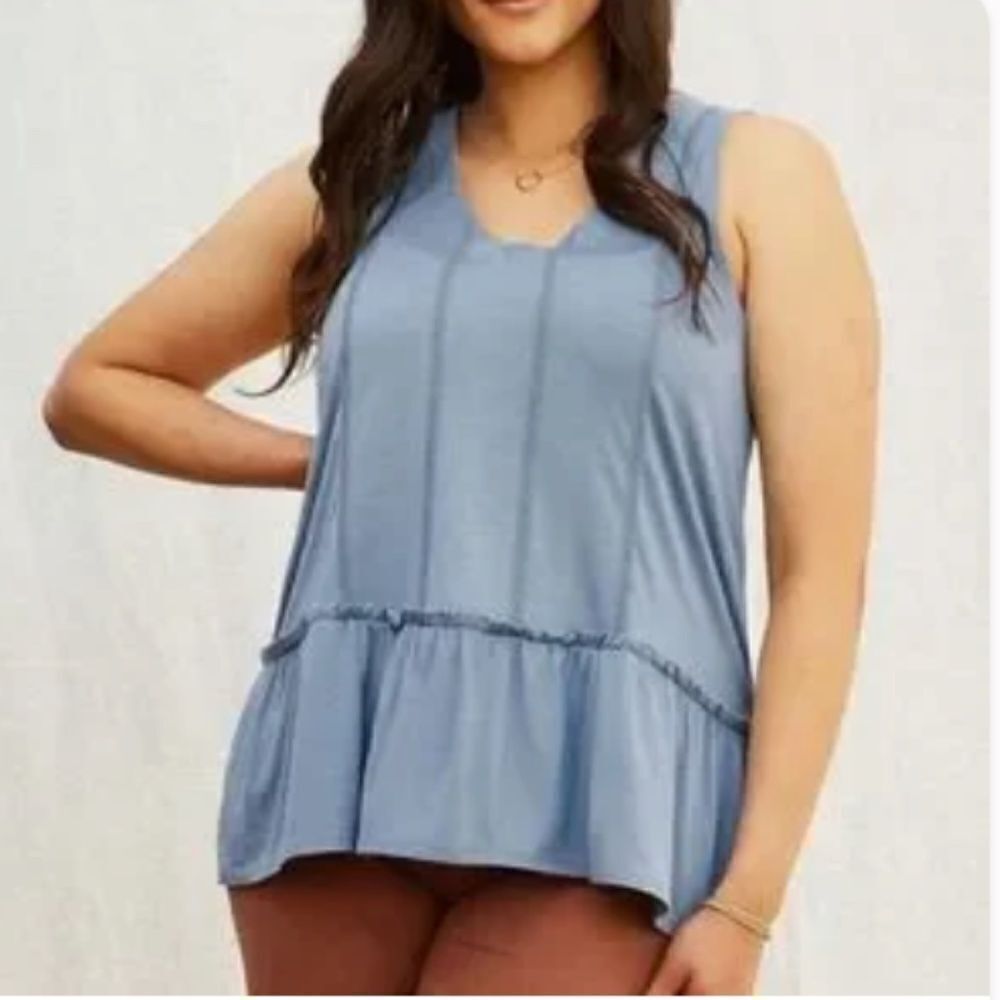 Matilda Jane Halle women's sleeveless peplum eyelet blue top shirt Large